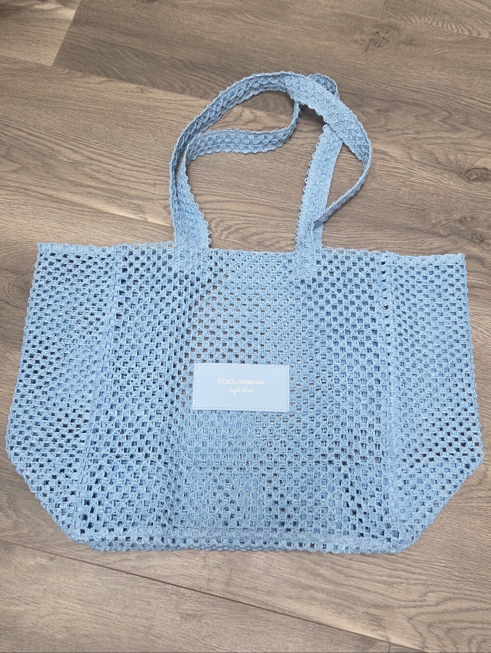 Dolce Gabbana Light Blue Summer Woven Beach Tote Bag